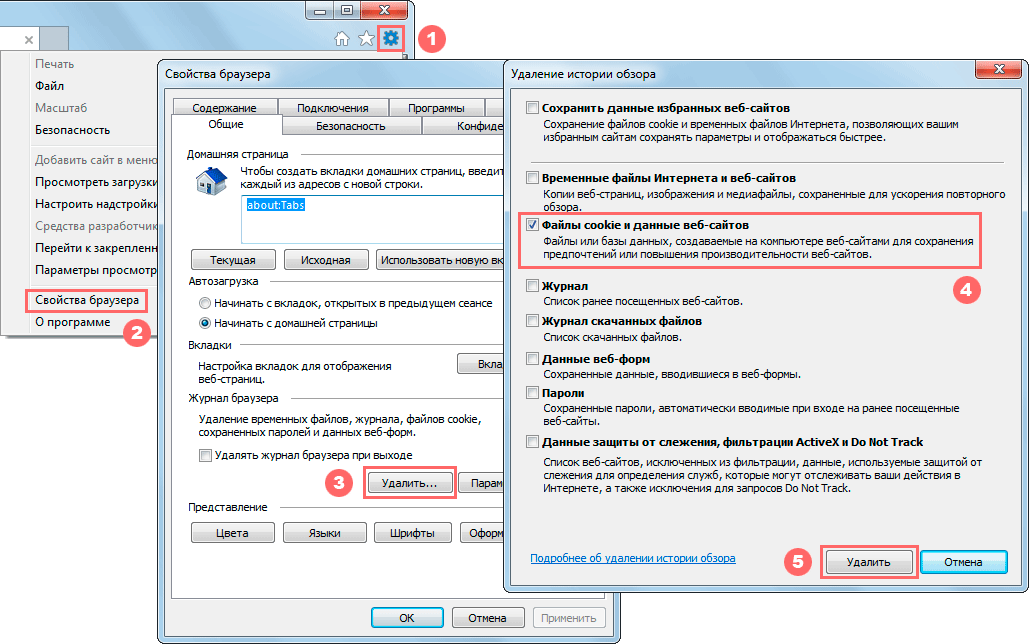Очистка куки-файлов в Internet Explorer